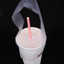 100Pcs Disposable Plastic Cup Holder Bags With Handles, T Type Pouches Clear Dr Carrier For Hanging Drs Coffee Milk Beverage Jui Cups Carrier Bag, 12.5x23cm - initial - View 6