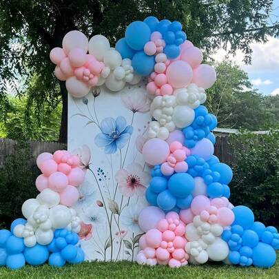 135/87pcs Latex Balloon Arch Kit Gender Revealing Decoration, Baptism, Birthday Party, Coming Of Age Ceremony, Wedding Decoration
