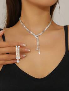 水晶项链、耳环、手链、戒指套装，女士时尚首饰套装，适合宴会、派对、婚礼