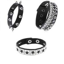 3件套朋克摇滚皮质手链，女士流行80、90年代Emo风格配饰，复古铆钉可调节缠绕式腕带 - 黑色 - 查看 2
