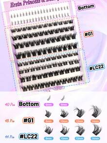 132pcs Cluster False Eyelashes, 3 Mixed Styles, Self-Adhesive, Fluffy D-Curl, 8-14mm Mixed Length; Also Includes 40pcs Self-Adhesive Lower Lashes, Fluffy Single Strands, DIY Eyelash Extension, Pre-Glued Cluster Lashes, Natural & Lengthening, D-Curl, No Glue Or Makeup Remover Needed. - Black - View 3