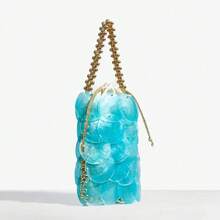 Women Fashion Shell Woven Handbag Chic Shell Beach Bag Beaded Chain Bag For Summer Travel Beach Party - 藍色 - 查看 2
