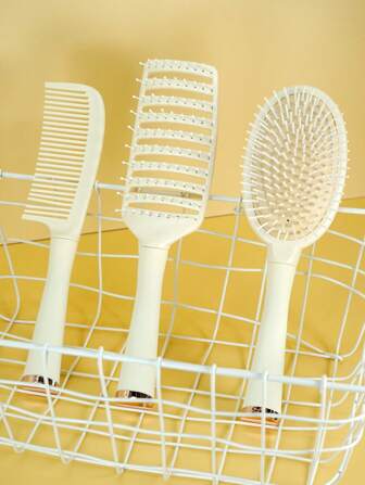 1件/3件套顺发梳套装，弧形透气桨梳，宽齿梳，按摩造型梳，男女通用，干湿两用，适用于卷发和直发，桨式顺发梳，镂空手柄梳，气垫梳，女孩礼物，美发工具，护发，家用/返校必备梳子，学校必备，旅行必备 - 米色，梳子，后梳，造型梳，卷发梳，边缘梳，梳子，梳头，梳子套装，梳头，卷发梳，顺发梳，女士梳子，头发，旅行，美发产品，美发工具，美发用品，理发师，理发师配件，理发店，美发设备