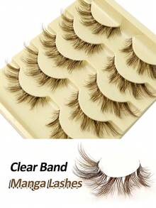 Rikuaild 5 Pairs Cartoon Style False Eyelashes, Brown, Anime Fox Eyes False Lashes, Natural Soft Brown Lashes, Transparent Band Reusable, Natural Look For Daily Makeup - Fox Eye Lashes - View 2