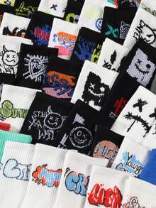 20 双抽象绘画印花涂鸦图案男女通用中筒袜，街头风格，适合日常穿着 - 彩色 - 查看 3