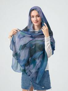 1 buc Eșarfă pentru femei, stil boem, cu imprimeu satinat în acuarelă, șal multicolor cu protecție solară, eșarfă elegantă și versatilă, potrivită pentru asortare zilnică