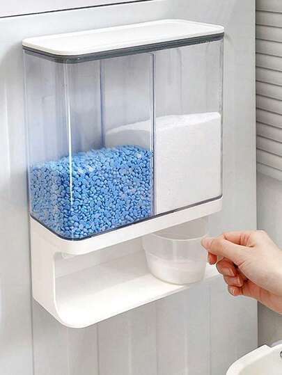1pc Wall-Mounted Laundry Detergent Dispenser - Multi-Functional Storage, Can Store Laundry Fragrance Enhancer, Comes With Cup, Easy To Install, Convenient Storage, Large Capacity Manual Soap Dispenser, Suitable For Bathroom, Home