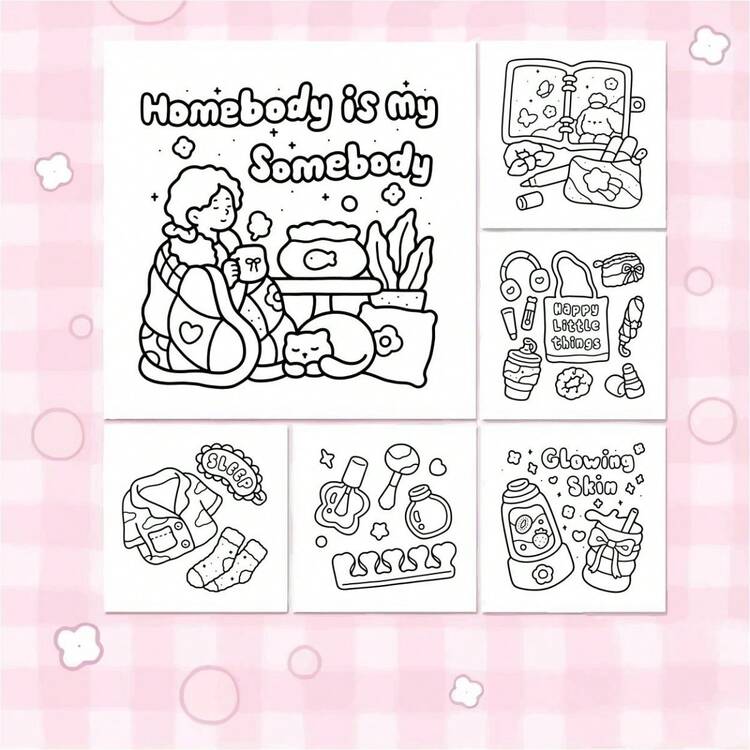 1本全新自爱涂色书 | 适合初学者描摹和涂鸦，缓解压力，包含可爱的小物件图案 | 成人涂色书，简约放松设计，可爱角色助你舒缓压力，厚实不透明，适合作为文具、学习用品，是送给女孩、情人节、新年等节日的绝佳礼物 - SELF CARE - 查看 3