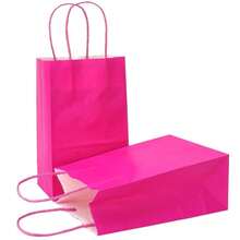 12/24pcs Hot Pink Kraft Paper Bags, Reusable Gift Bags, Bags, Party Favor Bags, Wedding Bags, Suitable For Birthday, Christmas, Back To School, Wedding, Party Gifts - Hot Pink - View 5