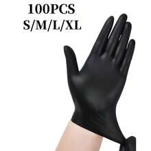 100pcs Disposable Nitrile Utility Handwear, Durable Elastic Multipurpose Household Cleaning Shields, Waterproof For Kitchen Use, Tattoo, Hair Dyeing, Beauty Salon, Pet Care (Black, Pink, Blue, White, Purple) - Powder-Free, Water-Resistant, Ambidextrous - Black - View 1