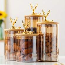 3pcs/Set Glass Storage Jars, Striped Glass Containers With Bamboo Lids, Creative Deer Design, Home Organizer Bottles - Clear - View 9
