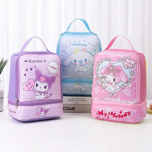  1pc Sanrio Kuromi, Hello Kitty, Cinnamoroll Lunch Bag, Bento Bag, Cute Cartoon Themed Dual Layer Lunch Bag, Suitable For School, Students, Office Workers, Outdoor Gatherings, Picnics, Holidays, Birthday Gifts, Christmas Gifts
