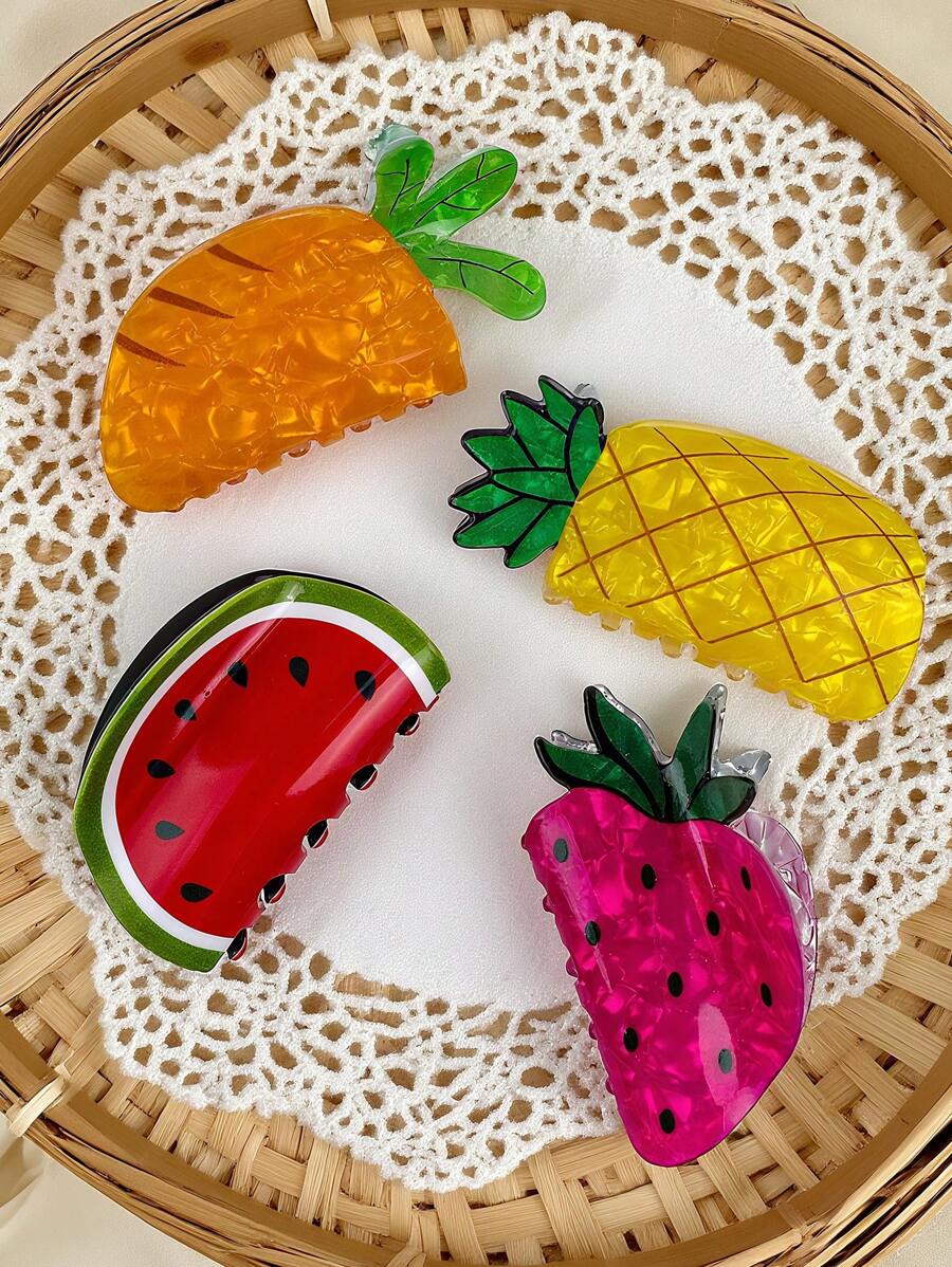 1pc Korean Fruit Series Large Hair Claw Clip, Acrylic Cute Ponytail Claw Hair Clip Accessories Suitable For Daily Travel, Gatherings, Beach Parties, And Wearing During Summer, Autumn, And Back To School Seasons Holiday Essential