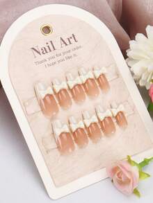 Móng tay giả kiểu Pháp hình quan tài ngắn, 24 chiếc kèm 1 gel thạch và 1 dũa móng, nâng tầm phong cách móng tay giả của bạn ngay lập tức - Nhiều màu - Xem 5
