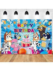Bluey قماش ديكوري لتعليق الحائط بمساحة 150*100 سم بتصميم عائلة وأصدقاء بلوي، مع الكلاب بلوي وبينجو وكوكو وراستي ومافين، ديكور حائط للمنزل وخلفية لحفلة عيد الميلاد