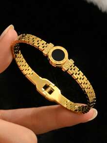 3pcs Elegant Gold Bracelet For Women, Fashionable Roman Time Bracelet, Vacuum Electroplating That Does Not Fade Easily, Bracelet Set, Bracelet Layering Set, Stainless Steel Bracelet Set,Woven Bracelet Stainless Steel Bracelet, Zirconia Bracelet, Nail Bracelet, Titanium Steel Bracelet, Stainless Steel Bracelets, Stainless Steel Bracelet Sets