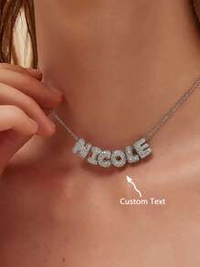 1pc Customized Simple Cubic Zirconia 3D Bubble Letter Name Necklace, Personalized Copper Initial Pendant "MAMA" Necklace, Fashionable, Minimalist, Casual, Vintage Customized, Unique Gift For Girlfriend, Mom, Family, Friend, Daughter, Anniversary, Valentine's Day, Mother's Day, Birthday, Graduation, Daily Wear, Wedding, Party