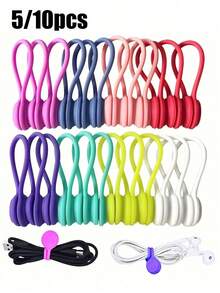 1/5/10 dây cáp từ tính, dây buộc silicon tái sử dụng, dây buộc xoắn để bó và sắp xếp các vật dụng cố định, kẹp dây quấn nam châm tủ lạnh cho tai nghe USB và móc khóa (Màu ngẫu nhiên) - Nhiều màu - Xem 1