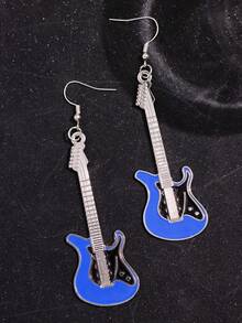1 Pair Creative Quirky Unique Minimalist Hip-Hop Punk Faux Guitar Earrings, Suitable For Women's Daily Wear, Festivals, Parties, Music Concerts - Multicolor - View 2