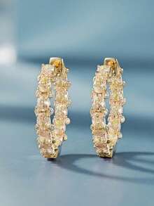 1 对漂亮方晶锆石环形耳环，适合女士结婚订婚周年派对珠宝情人节礼物 - 1# - 查看 5