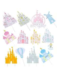 Decoración de cumpleaños feliz del castillo de la princesa princesa, decoración para el hogar, para hornear, cupcakes, toppers, banderines para pasteles, suministros de fiesta, regalo de amor - Multicolor - Ver 7