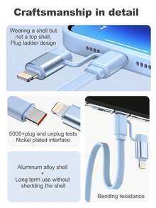 四合一 100W（MAX）快速充电充电器线和可伸缩一拖三线，TPE 充电数据线兼容 Iphone16/15/14/13/12/11/ S24/S23/S22/S21/Vivo/OPPO 系列，兼容小米，兼容华为，兼容 MacBook/iPad/移动电源/Air Pods Pro/iPad，高效充电线，礼物，返校用品兼容 、Android、相机、MP3 通用适配器 - 彩色 - 查看 8