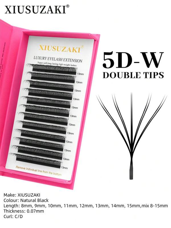 XIUSUZAKI 5D W Double Shaped C/D Curl Bloom Automatic Flowering Premade Fans Eyelashes Extensions Natural Soft Light High Individual Lashes 12Rows
