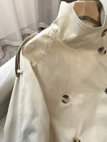 FGGG Double-Breasted Shoulder Strap Women's Khaki Short Trench Coat Autumn Winter Belted Waist British Commuter Style Office Party And Streetwear Women's Jacket