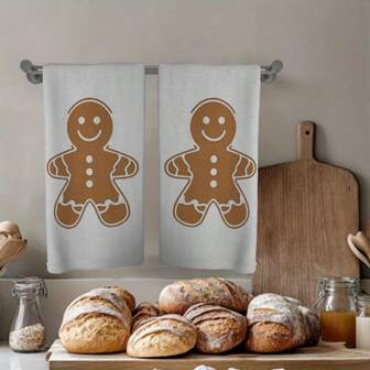 Juego de 1/2 de figuras de pan de jengibre de dibujos animados navideños - con gran capacidad de absorción de agua y tela de poliéster suave, adecuado para decorar restaurantes, mesas de comedor y salas de estar durante las fiestas. También se puede usar como decoración para reuniones y fiestas navideñas, y es muy adecuado para estilos navideños y de invierno, así como para decoraciones navideñas en el baño.