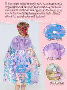 6Large Sequin Cape, Fish Tail Hair Accessory, Fish Tail Bag, Heart Bag, Faux Pearl Necklace, Bowknot Pendant, Mermaid Suit, Very Suitable Sending A Princess Gift Set To A Good Friend, Very Suitable For Dressing Up, Vacation, Daily Collocation, Easter, Halloween, Birthday Party, Christmas Gift, Party, Thanksgiving, Dress.
