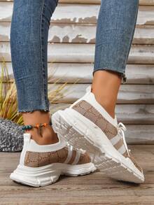 Zapatillas de moda para mujer, zapatos casuales de tela de punto transpirable, zapatos para correr de tela transpirable, zapatos de suela baja para todas las estaciones, zapatos de cordones de unicolor para exteriores, suela suave y cómoda, adecuados para todas las estaciones