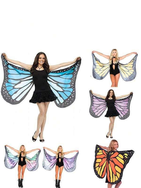 1 pieza Capa de mariposa de Halloween caprichosa con diseño giratorio de relámpago - Tema lindo de duende, chal de poliéster para cosplay y fiestas de danza del vientre, disfraces de Halloween