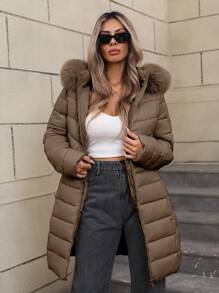 Women's Casual Hooded Regular Jacket With Pockets, Lightweight Cotton Jacket For Daily Wear - Coffee Brown - View 7