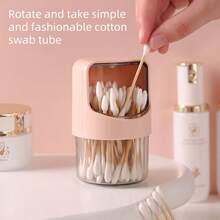 1pc Desktop Rotating Cotton Swab Box With Lid, Multifunctional Makeup Pad Storage Container, Convenient To Take