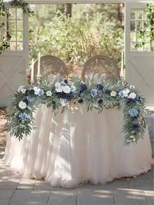 1PC 5.9FT Eucalyptus And Willow Leaf Garland With Artificial Flowers Fake Flower Rose Vine Greenery Decorative Wall Hanging Plant For Wedding Arch Arrangement Party Decor - 灰藍色和海軍藍 - 查看 4
