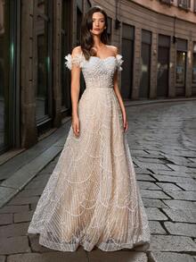 Elisanya Haute Glamour 精致单肩 A 字晚礼服，专为女士打造：上身缀以精致珠饰，短袖饰以羽毛流苏薄纱，修身腰身与多层薄纱裙摆相得益彰，并饰以精致珠饰。是晚宴、红毯活动、交际舞、正式婚宴和歌剧晚会的完美之选。 - 香檳色 - 查看 5