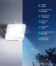 Aigostar Foco LED Exterior 20w, 1650LM Foco Proyector LED, IP65 Impermeable Luz de , Luz blanca 6500K Luces led exterior, Para Jardín, Patio, Garaje, Paquete de 2 - 20w-6500k - Ver 2
