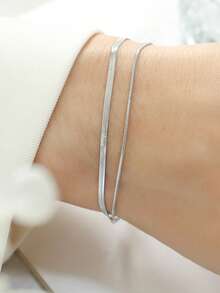 Nooxian 1 pieza Pulsera de cadena de hoja de acero inoxidable minimalista para mujer