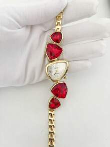 1pc New Casual Fashion Ladies' Bracelet Watch, Unique Design Dial Decorated With Crystals, Rhinestone Embellished Watchband, Alloy Quartz Watch, Gift As A Gift For Students Returning To School