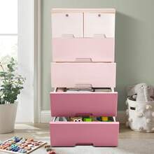 CNCEST Modern 6-Drawer Plastic Storage Cabinet Dresser Organizer | Sturdy Closet Drawers With Locks & Wheels | Tall Dresser Organizer For Bedroom, Kids Room (Gradient Blue/White/Gradient Pink) - 粉紅和白色 - 查看 8