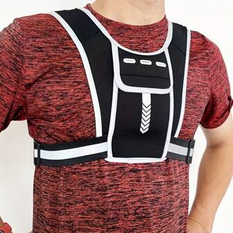 Adjustable Reflective Running Vest With Phone Holder, Water Bottle Pocket, And Earphone Jack - High Visibility Design With Shoulder Strap, Suitable For Jogging And Cycling