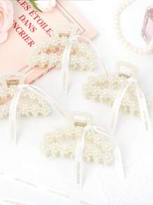 1pc Bridesmaid Proposal Gifts Pearl Bridesmaid Hair Claw Clips,Bachelorette Party Favors Bridal Party Present Hair Accessories,Faux Pearl Bridesmaids Hair Accessories For Bridesmaid Proposal Gifts(With Ribbon) - White - View 6