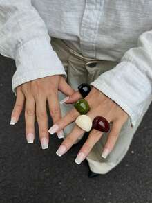 Bộ 1/4 chiếc nhẫn charm nhựa cong, phong cách đường phố sang trọng, thích hợp đeo hàng ngày, quà tặng trang sức kim loại cong đa năng cho nữ và các cặp đôi trong dịp lễ (Chất liệu và màu sắc của nhẫn có thể khác nhau tùy sản phẩm thực tế). - nhẫn - Xem 2