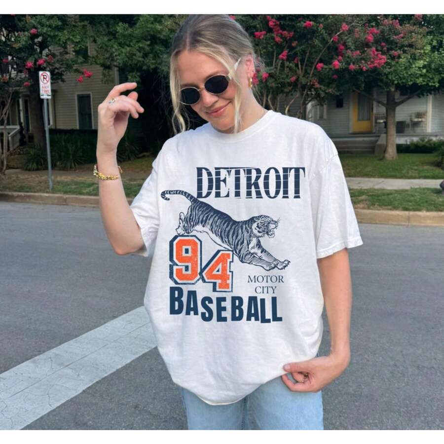 Women's T-Shirts Vintage Detroit Tiger Unisex Tee, Casual Sports Wear, Gift For Baseball Fans, Summer Style, Retro Clothing, Summer Shirts For Women - 白色 - 查看 1
