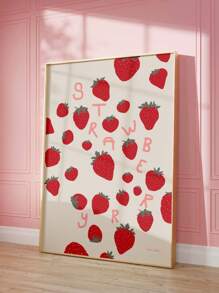 1pc Frameless Strawberry Print Wall Art Whimsical Fruit Illustration, Girls Room Decor With Personalized Aesthetic, Frameless Canvas Poster For Bedroom/Dorm/Living Room, Perfect Gift & Party Decoration (Botanical Prints, Funky Posters, Decor, Back To School Wall Decor)