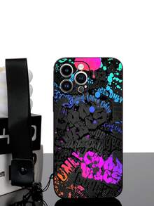 标语 1 件黑色 TPU 街头涂鸦文字图案防震手机壳和 1 件黑色手榴弹扣腕带兼容 、Android 手机、OPPO 防水防摔防刮 - 彩色 - 查看 3