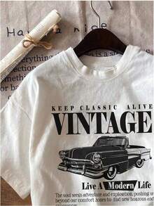 Artsadd Vintage Car Graphic Womans Tshirts, Oversize Casual Tees, Short Sleeve Loose Shirts - trắng - Xem 2