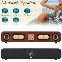 Dazone Retro Bluetooth Soundbar Speaker – 15.3" Wood Grain Wireless Home Audio With FM Radio, TF Card/USB Input, Aux-In, And Hands-Free Calling, Surround Stereo Sound Subwoofer - 15.3-in L - 查看 3