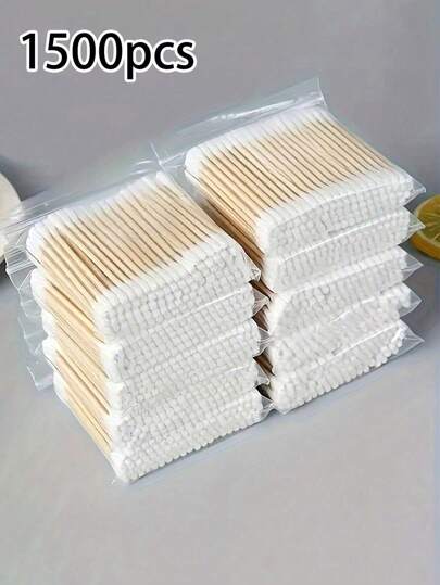 1500/1000/500pcs High Quality Double-Headed Cleaning Swabs, Beauty Salon Buds, Cosmetic Wooden Cleaning Swabs, Beauty And Personal Care Tips, Round Disposable Ear Cleaning Swabs For Home Use, Suitable For Ear And Nose Cle