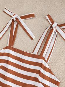 Fashionable Elegant Striped Print Maxi Slip Dress - Brown - View 5